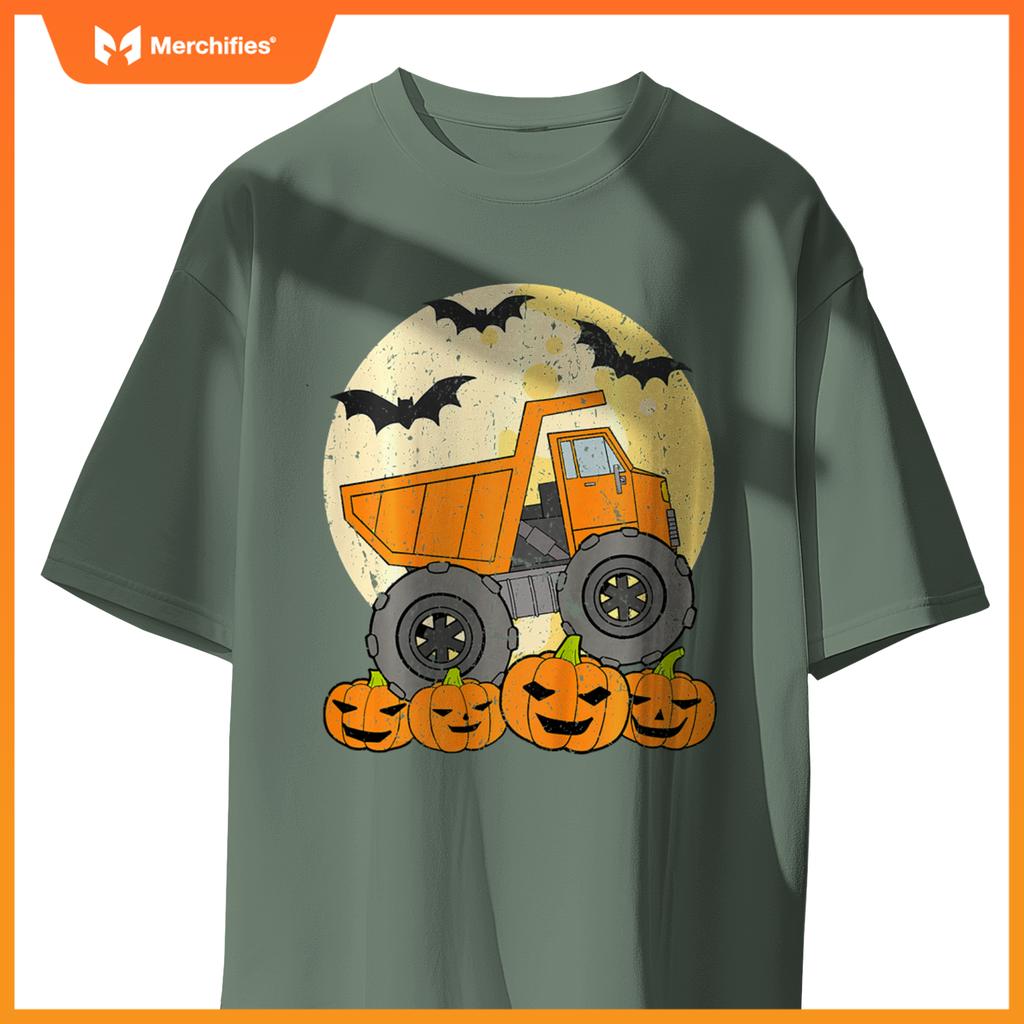 Kids Construction Monster Truck Halloween Pumpkins Toddler Boys T-Shirt