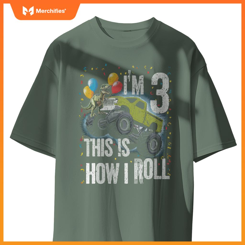 Monster Truck 3 Year Old Toddler 3rd Birthday Party Dinosaur T-Shirt