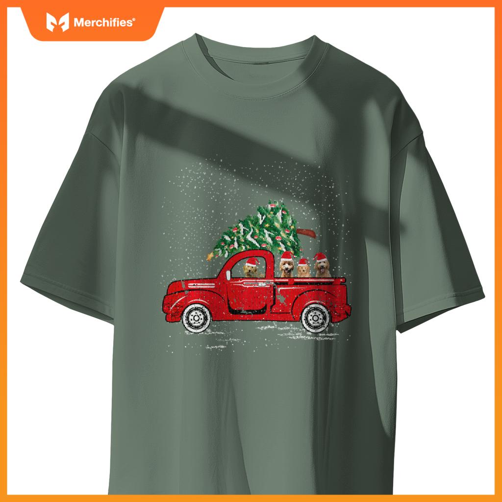 Goldendoodle Riding Red Truck Santa Christmas Pajamas T-Shirt