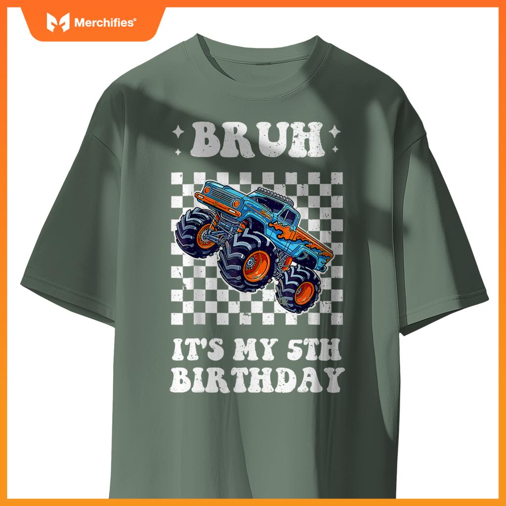 Kid 5 Years Old Bruh It's My 5th Birthday Boys Monster Truck T-Shirt