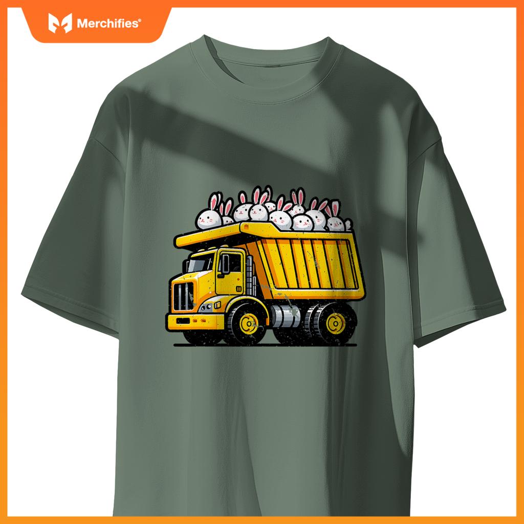 Kids Construction Dump Truck Bunnies Christian Easter Day T-Shirt