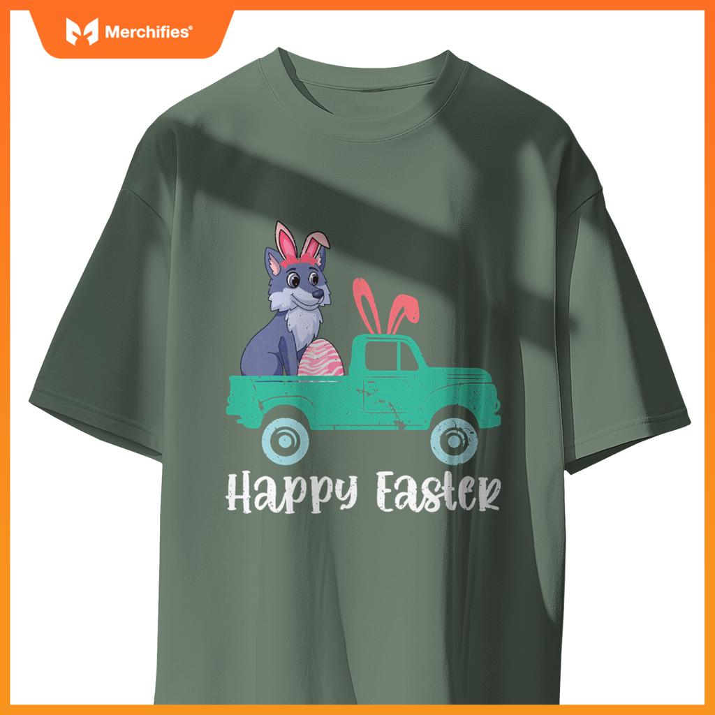 Happy Easter Wolf Bunny Riding Truck Boys Toddler T-Shirt
