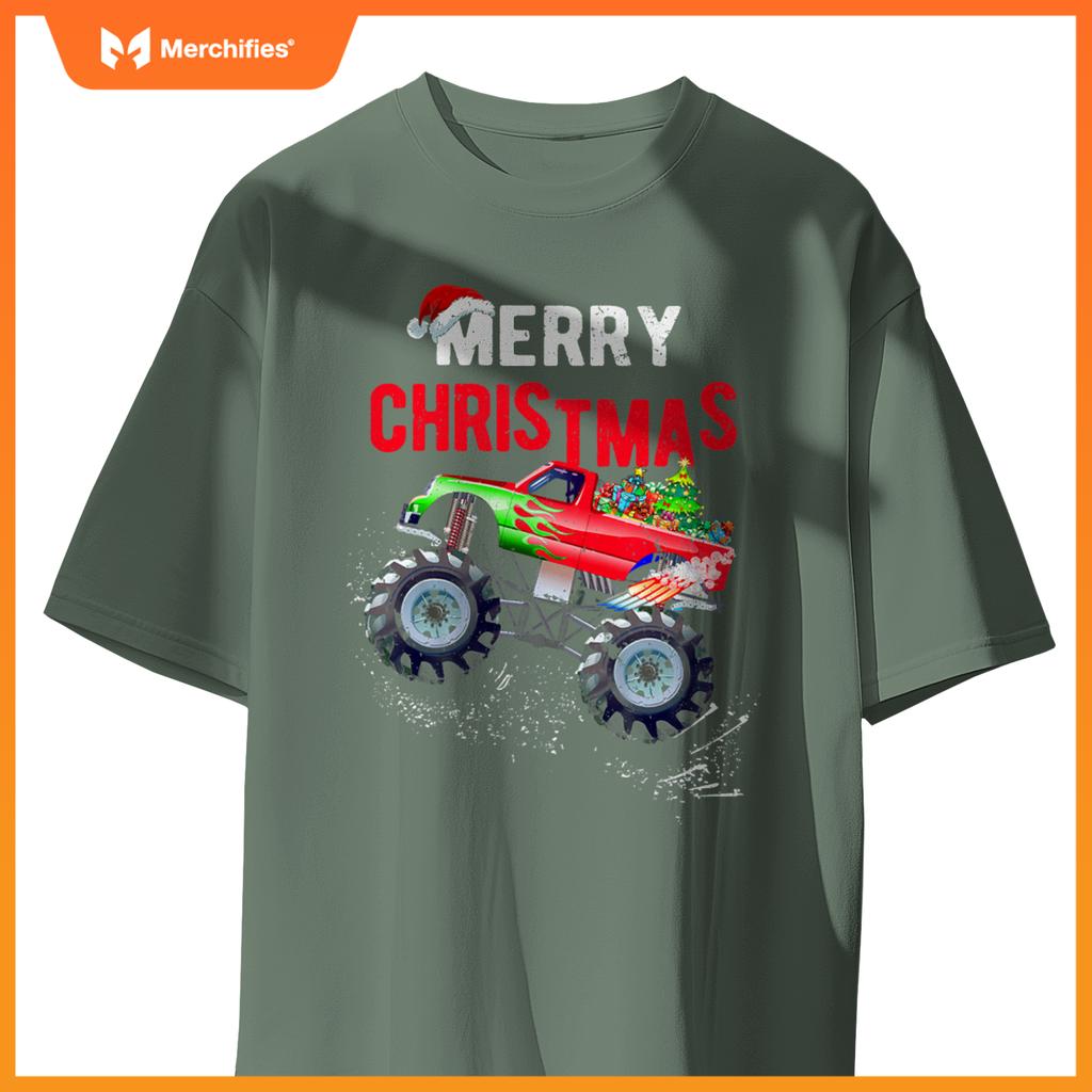 Merry Christmas Monster Truck Toddler Boys Xmas Kids T-Shirt