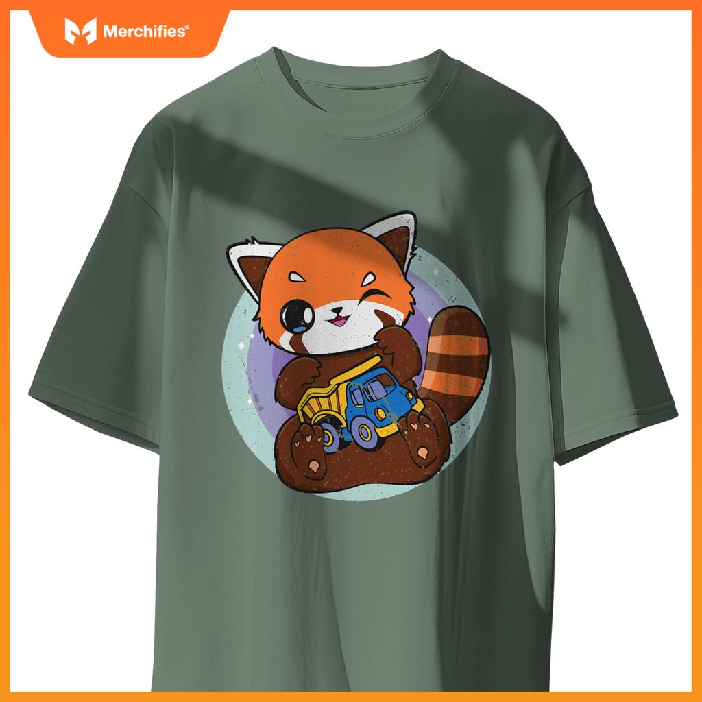 Kawaii Red Panda With Toy Car Truck Cute Chibi Anime Otaku T-Shirt