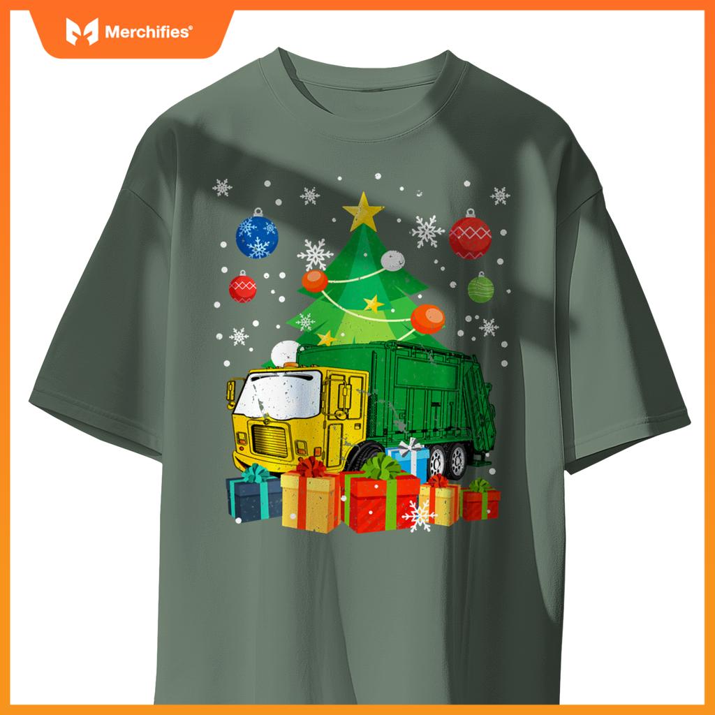 Garbage Truck Christmas Tree Lights Ornament Decor Xmas T-Shirt