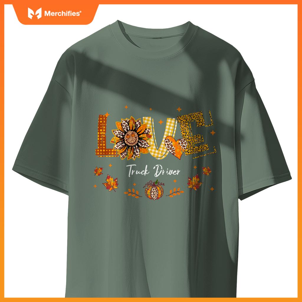 Love Truck Driver Happy Fall Thanksgiving T-Shirt