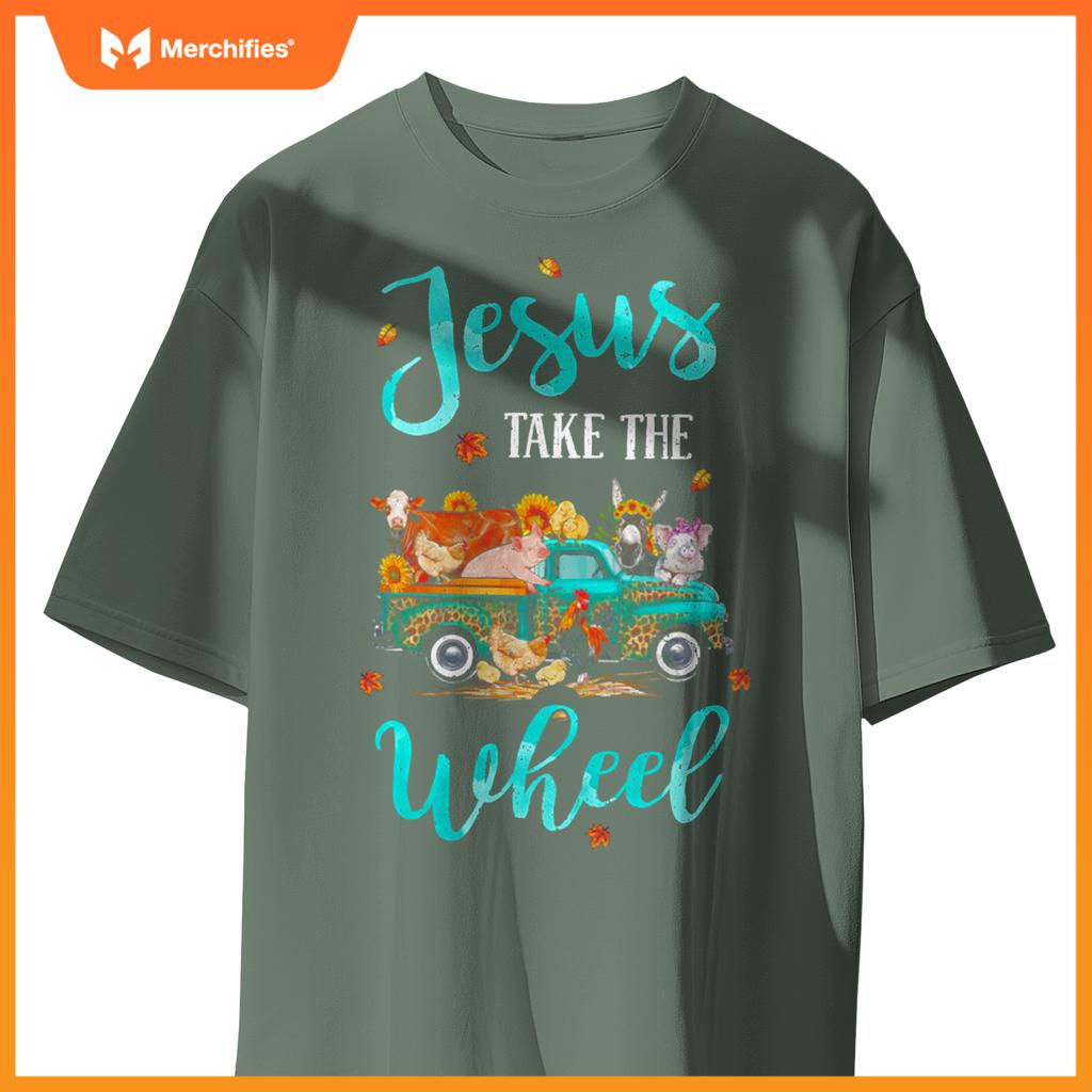 Jesus Take Wheel T Autumn Fall Farm Animal Truck T-Shirt