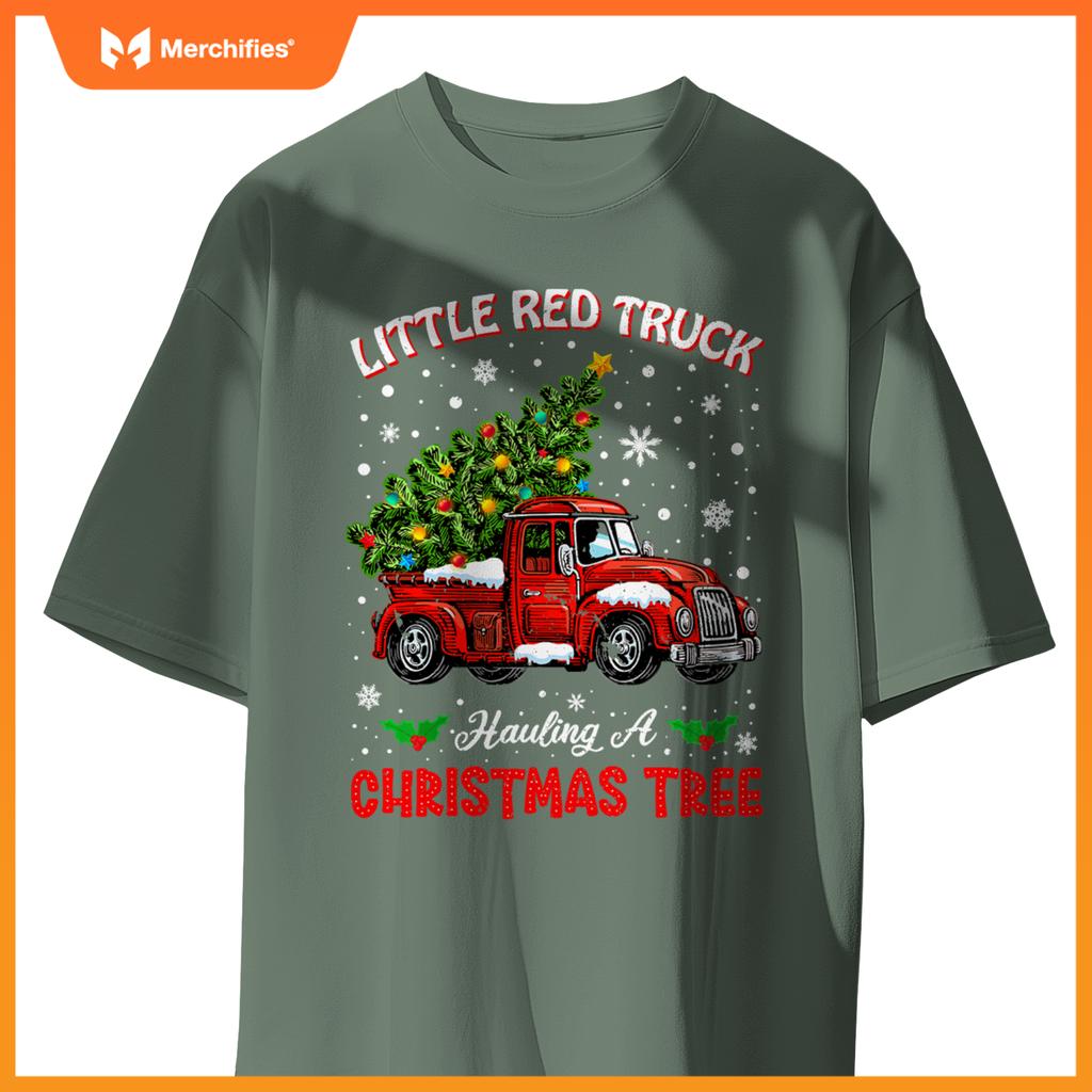 Little Red Truck Hauling A Christmas Tree T-Shirt