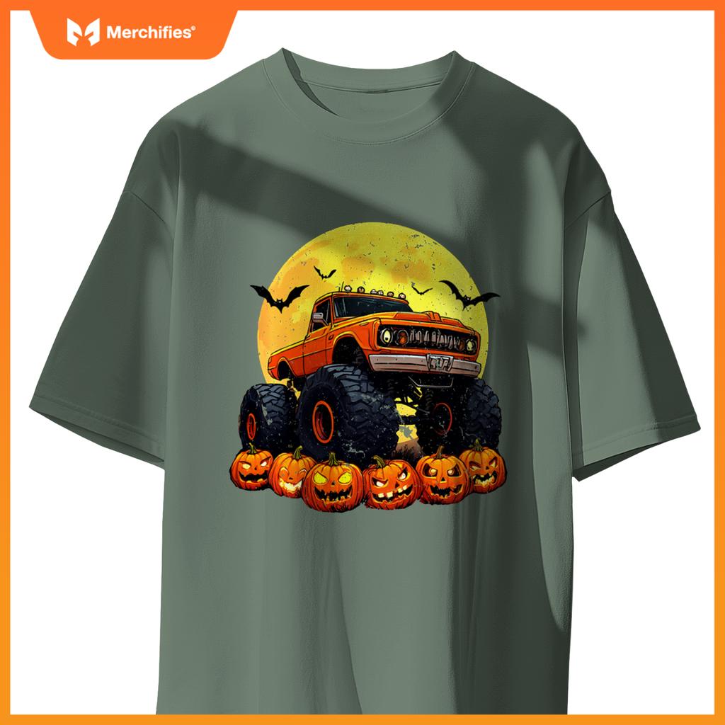 Monster Truck Ghost Pumpkin Toddler Costume Boys Halloween T-Shirt