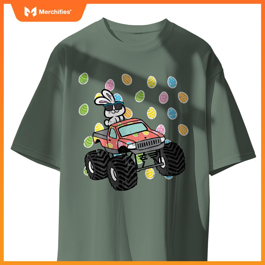 Kids Easter Bunny On Monster Truck Eggs Rabbit Toddler Boys Kids T-Shirt