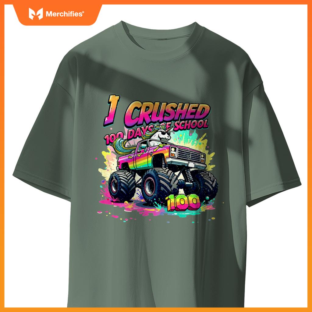 I Crushed 100 Days of School Monster Truck Unicorn Toddler T-Shirt