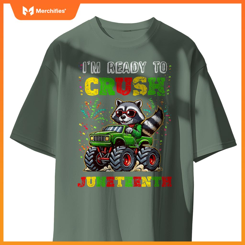 Kids Im Ready To Crush Junenth Monster Truck Raccoon Boys T-Shirt