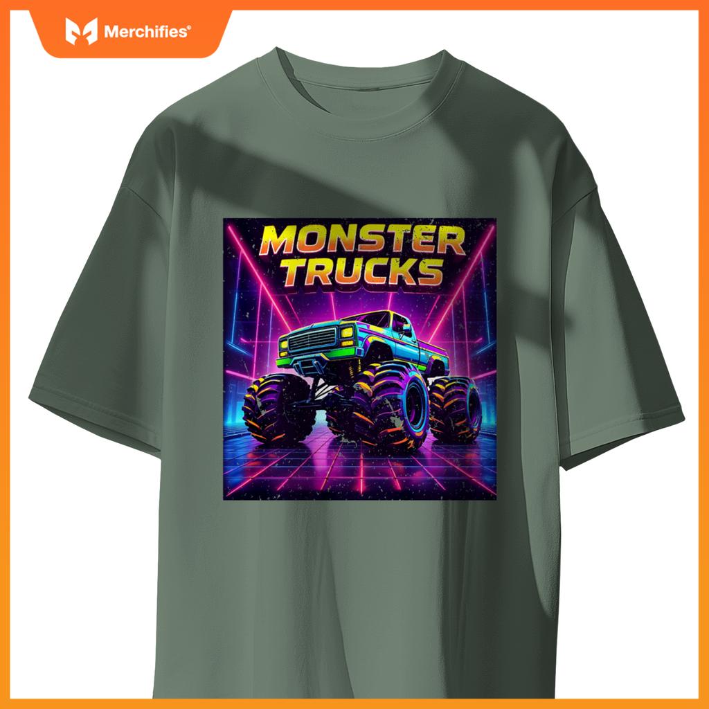 Monster Truck Birthday Party Retro Monster Trucks Boys Girls T-Shirt