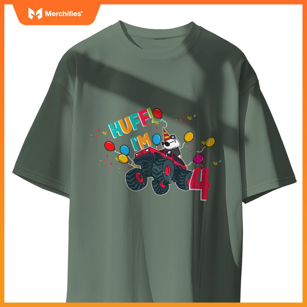 Huff Im 4 Monster Truck Driver Cute Panda Bear Animal Kids T-Shirt