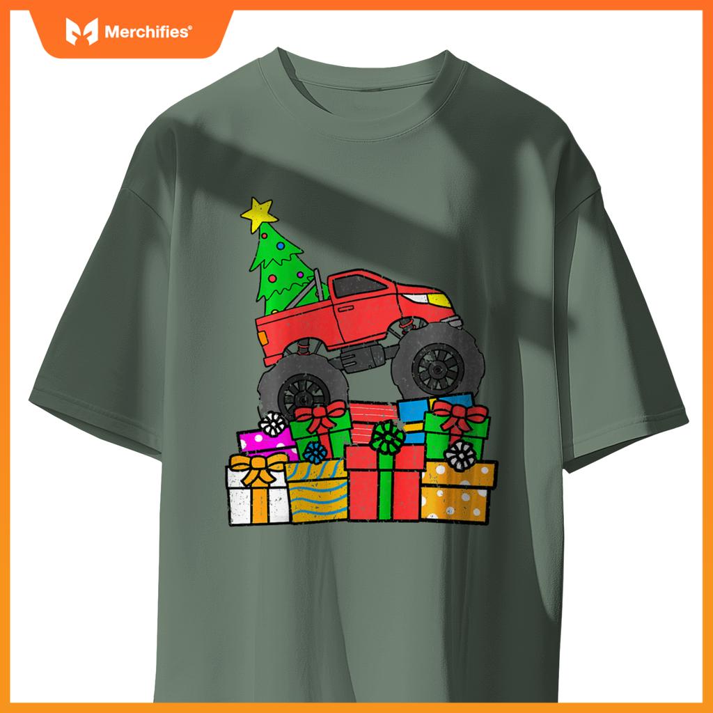 Kids Boys Monster Truck Christmas Toddler Kids T-Shirt