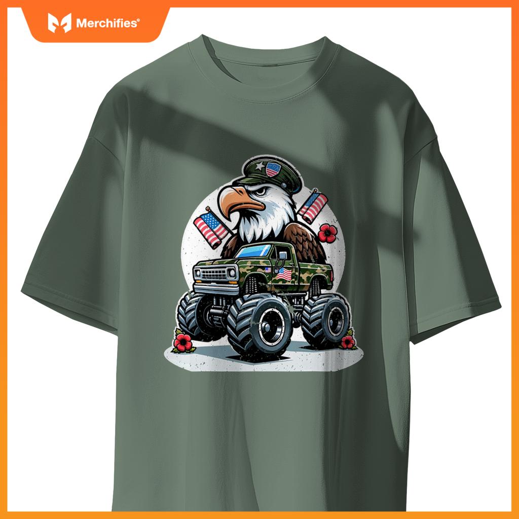 Memorial Day S Kids Boys Eagle American Flag Camo Truck T-Shirt
