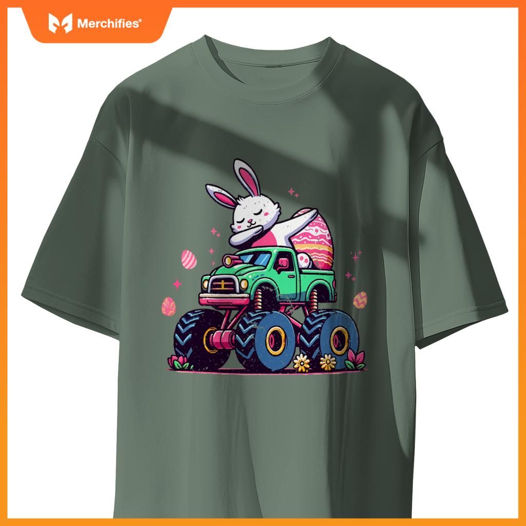 Kids Easter Day Bunny Monster Truck Eggs Cool Rabbit Dabbing T-Shirt