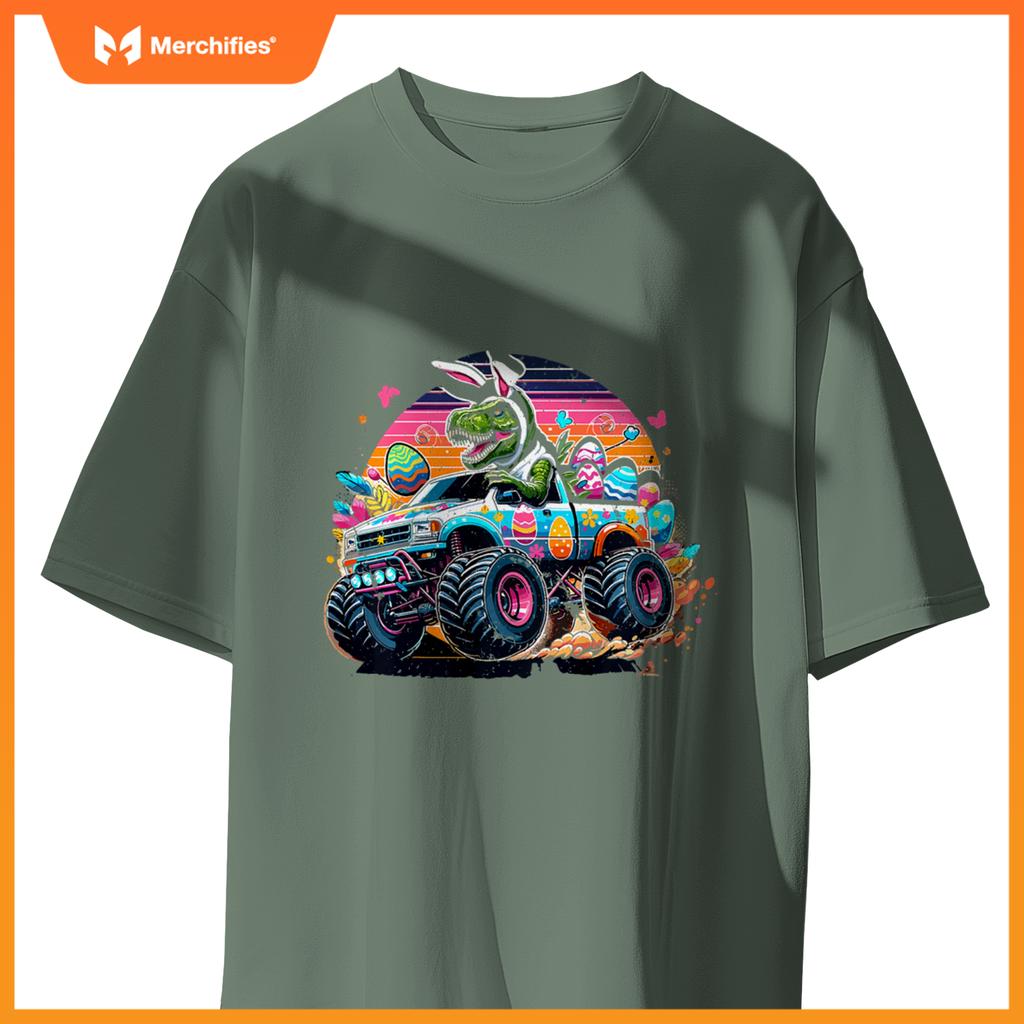 Kids Easter S Boys T Rex Dinosaur Rabbit Truck Toddler Boy T-Shirt
