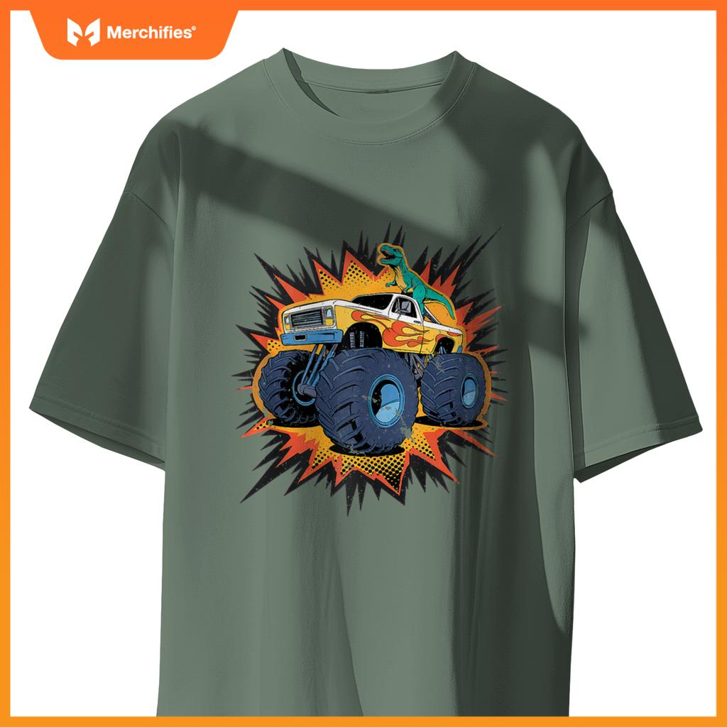 Monster Truck Boy Family Birthday Party Dino Dinosaur Trucks T-Shirt