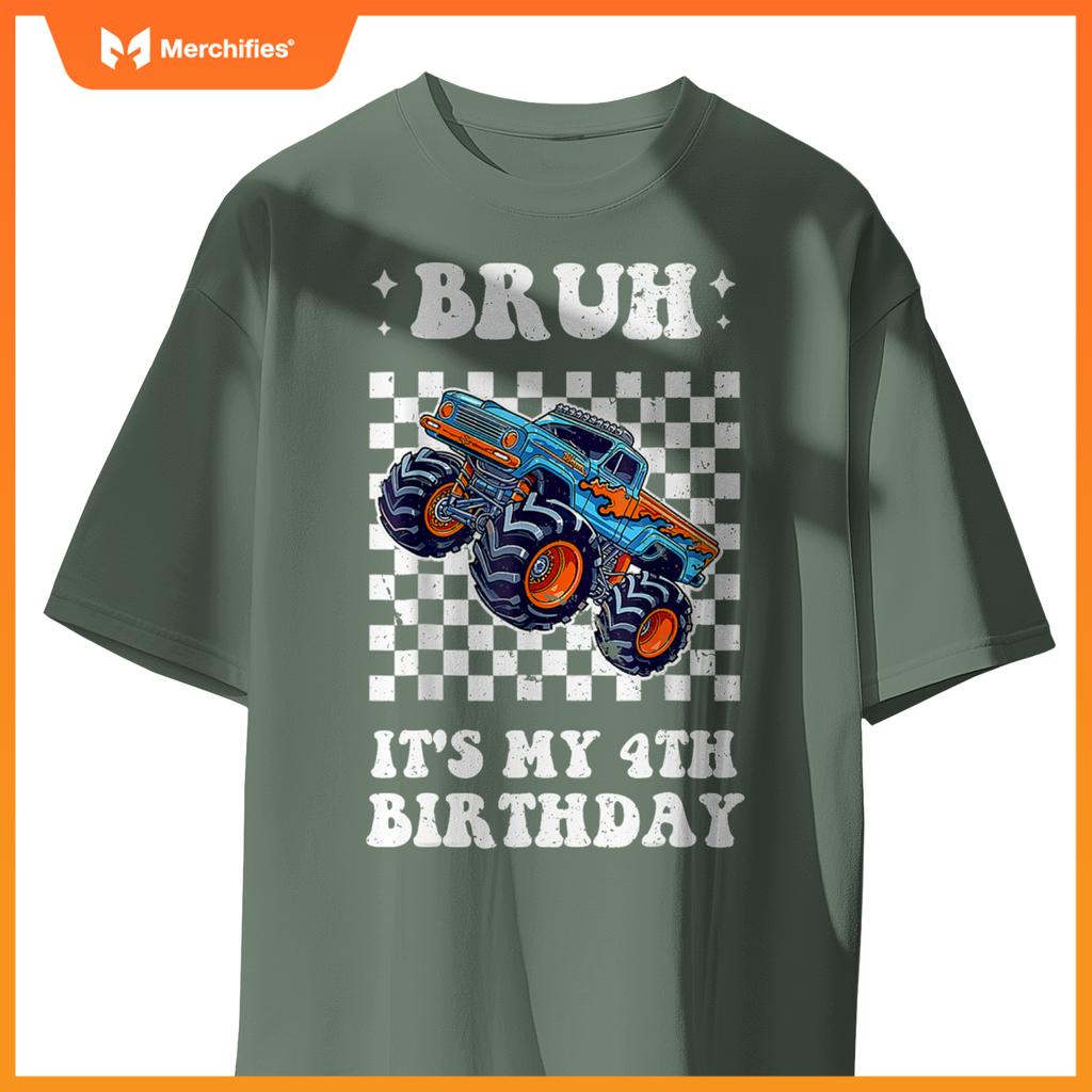 Kid 4 Years Old Bruh It's My 4th Birthday Boys Monster Truck T-Shirt