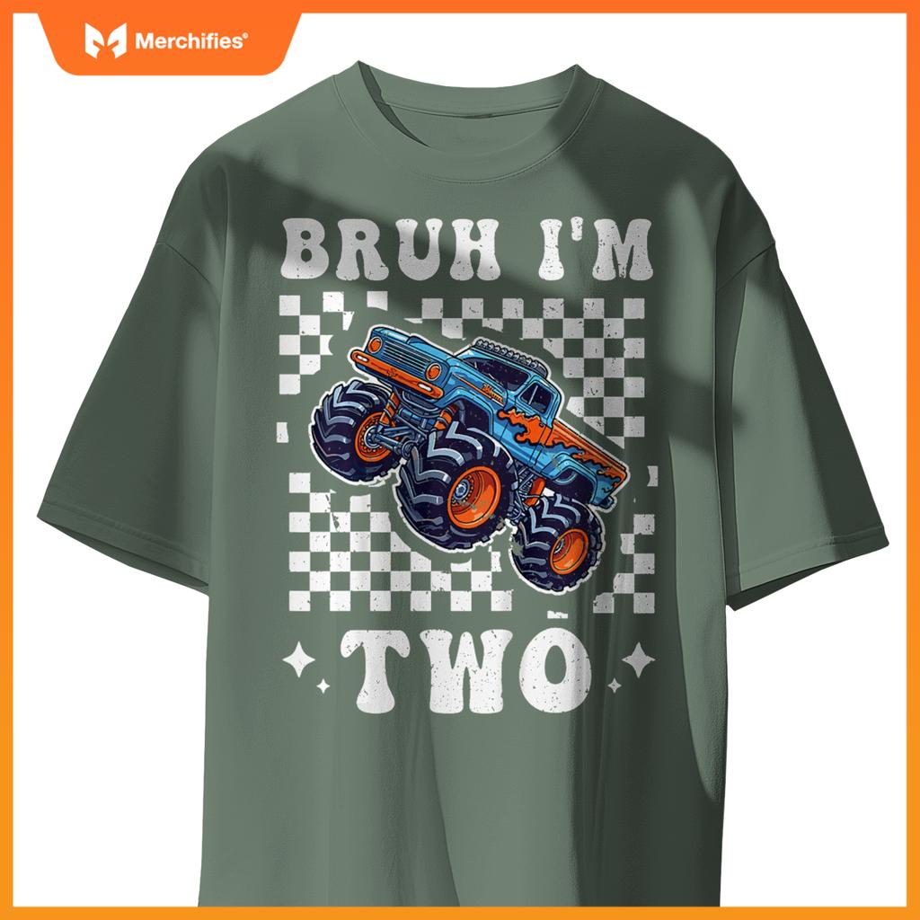 Kids 2 Years Old Boy Girl Bruh Im 2 Birthday Boys Monster Truck T-Shirt