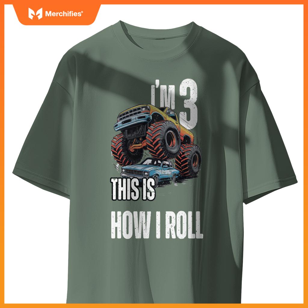 Monster Truck 3 Year Old Toddlers Boy 3rd Birthday Party Car T-Shirt