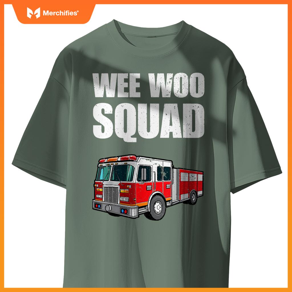 Funny Wee Woo Squad Fire Truck Design for Kids and Adults T-Shirt