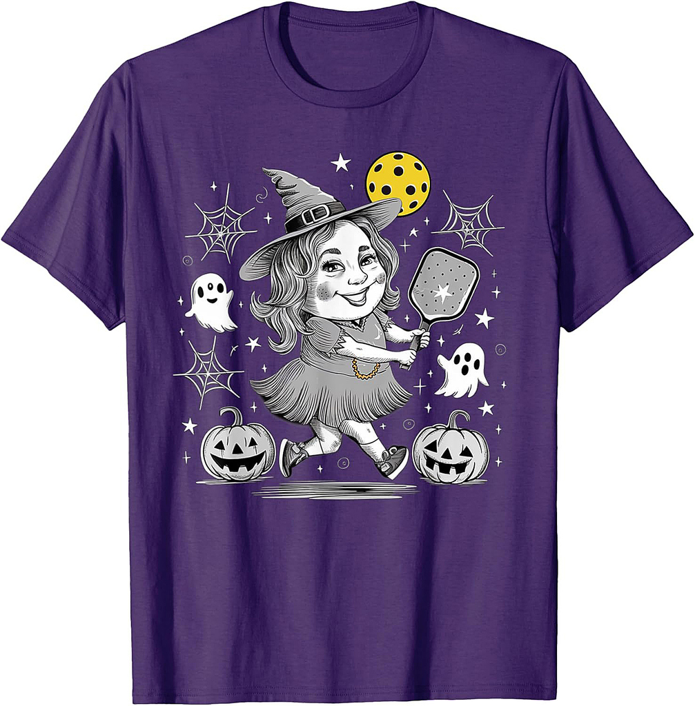 Magical Pickleball Witch Halloween Pumpkin Women Paddle T-Shirt