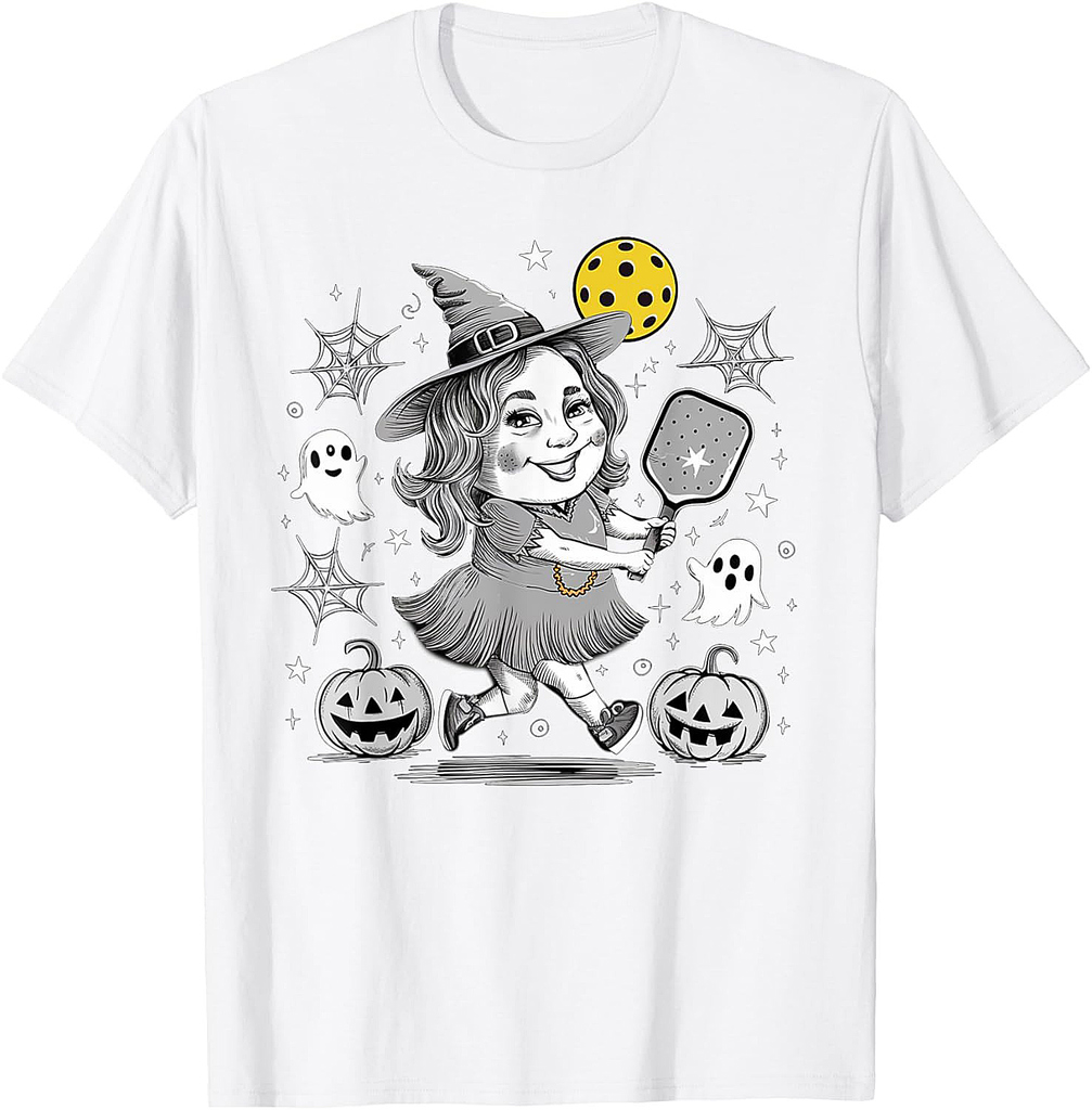 Magical Pickleball Witch Halloween Pumpkin Women Paddle T-Shirt