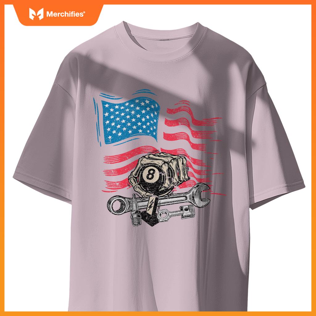 Mechanic Auto Car Repair American Flag Vintage Graphic T-Shirt