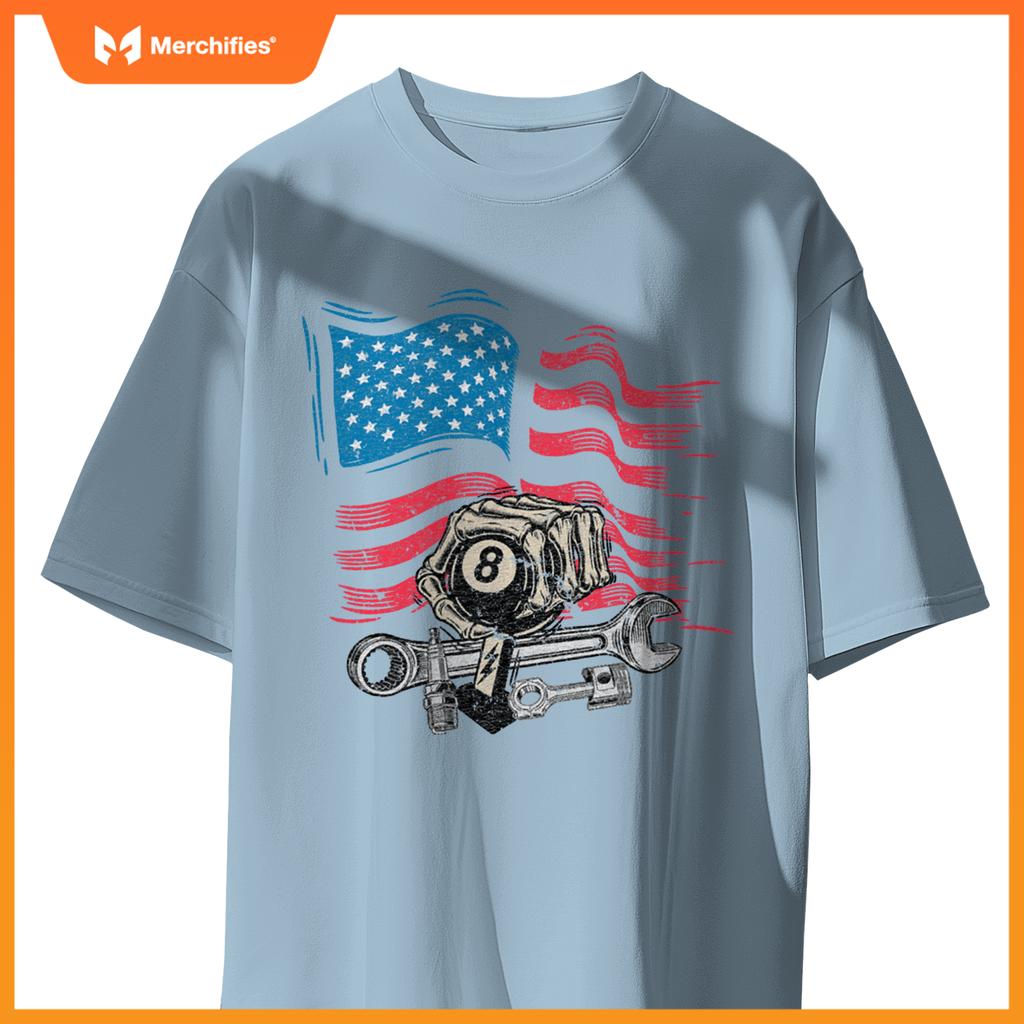 Mechanic Auto Car Repair American Flag Vintage Graphic T-Shirt