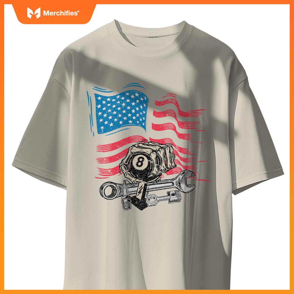 Mechanic Auto Car Repair American Flag Vintage Graphic T-Shirt