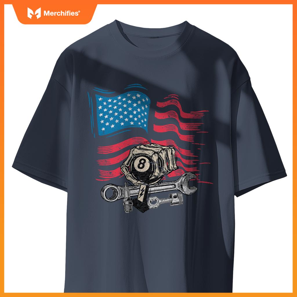 Mechanic Auto Car Repair American Flag Vintage Graphic T-Shirt