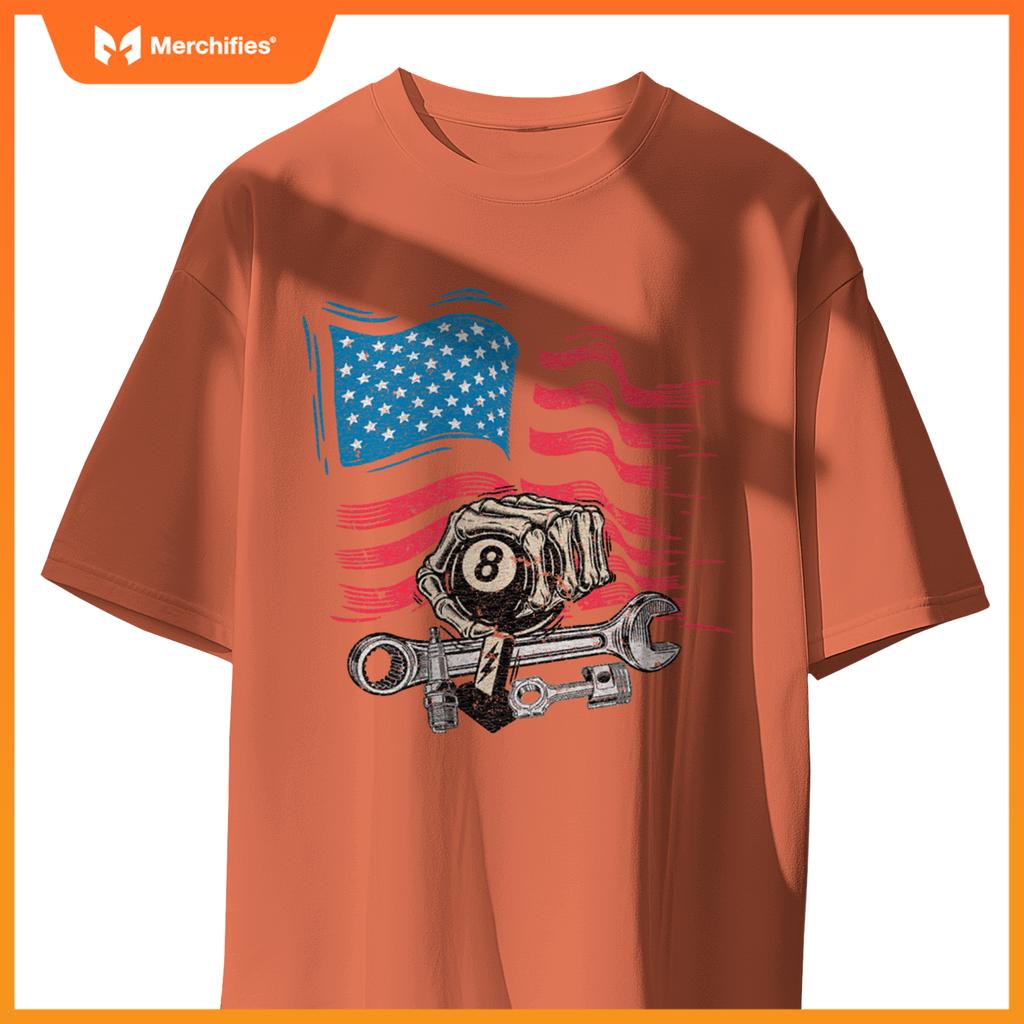 Mechanic Auto Car Repair American Flag Vintage Graphic T-Shirt