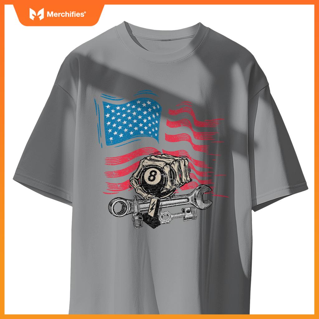 Mechanic Auto Car Repair American Flag Vintage Graphic T-Shirt