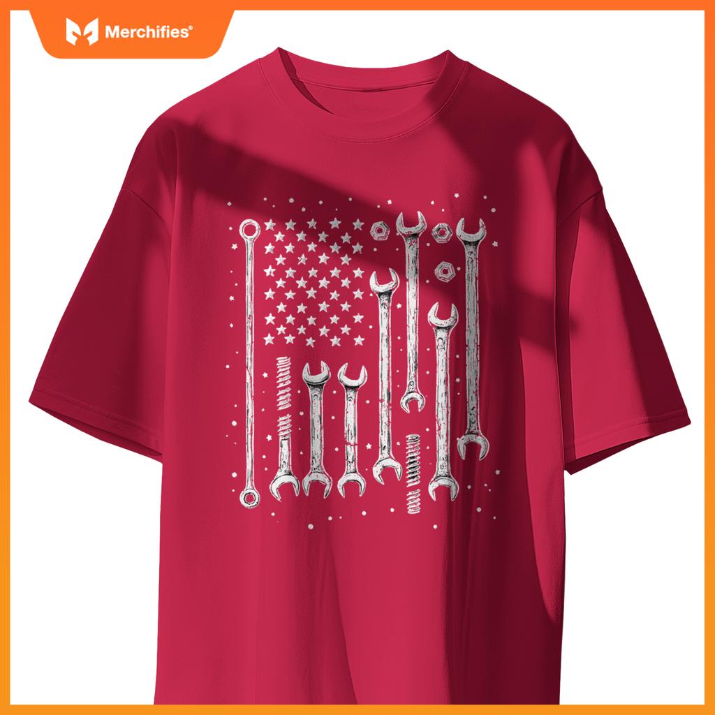 Mechanic Flag Patriotic American Flag Car Mechanic USA Flag T-Shirt