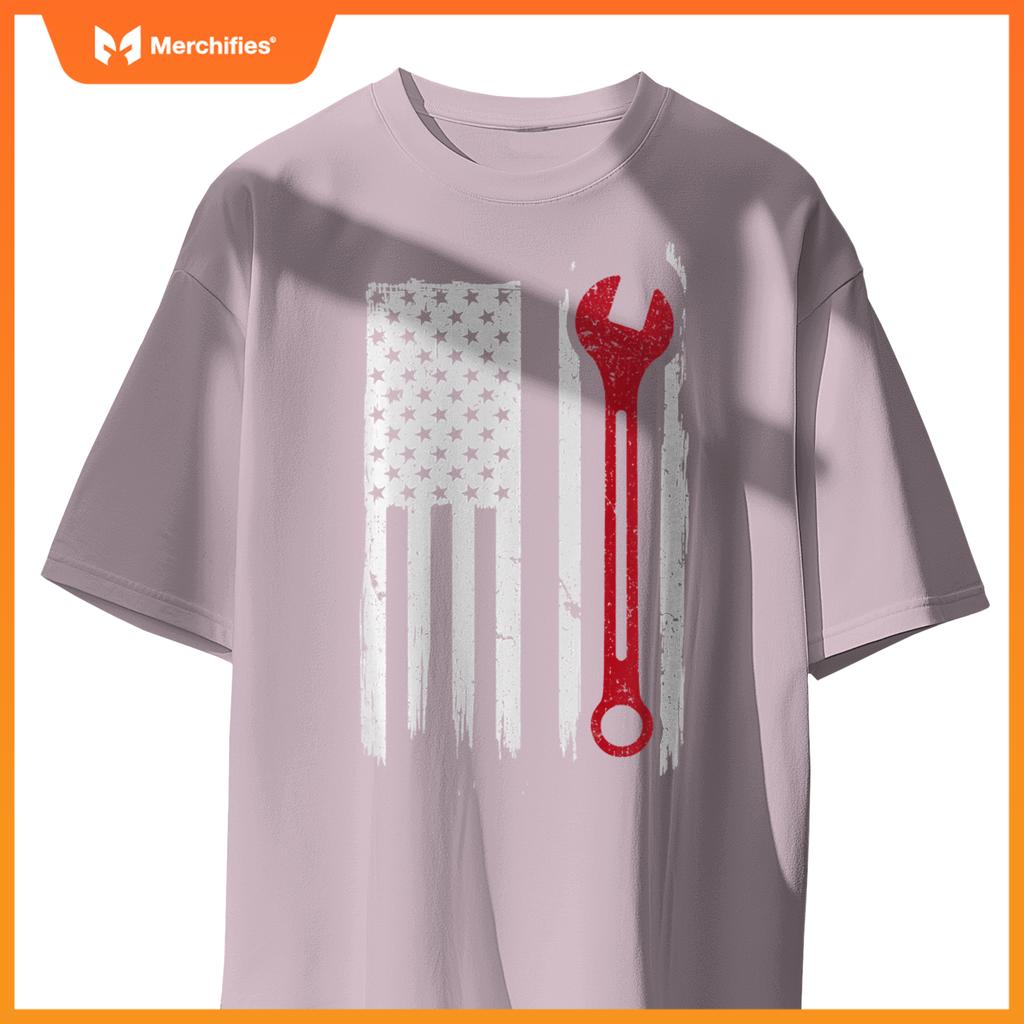 Mechanic Wrench Flag USA American Patriotic Repairman Car T-Shirt