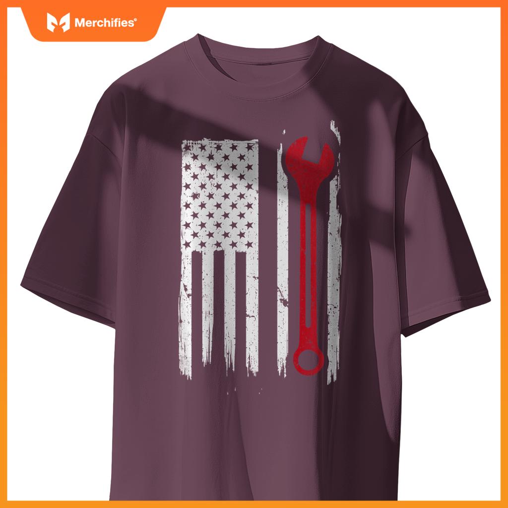 Mechanic Wrench Flag USA American Patriotic Repairman Car T-Shirt