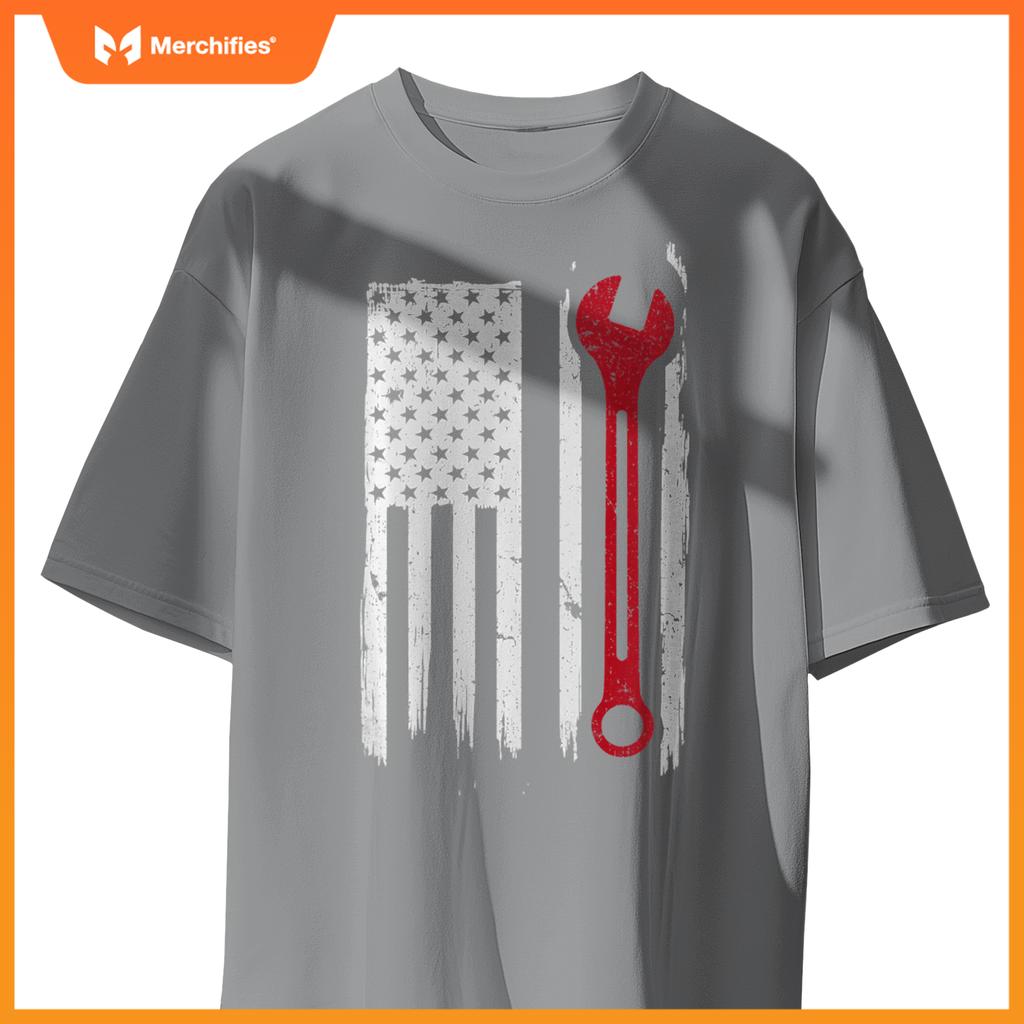 Mechanic Wrench Flag USA American Patriotic Repairman Car T-Shirt