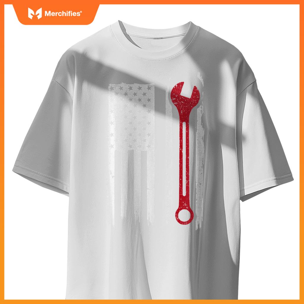 Mechanic Wrench Flag USA American Patriotic Repairman Car T-Shirt