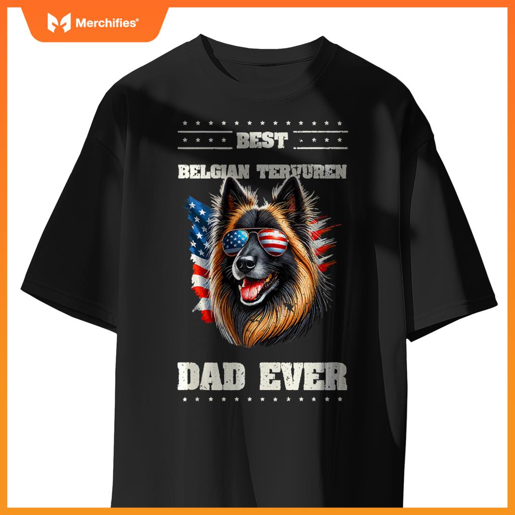 Mens American USA Flag Belgian Tervuren 4th Of July Patriotic T-Shirt