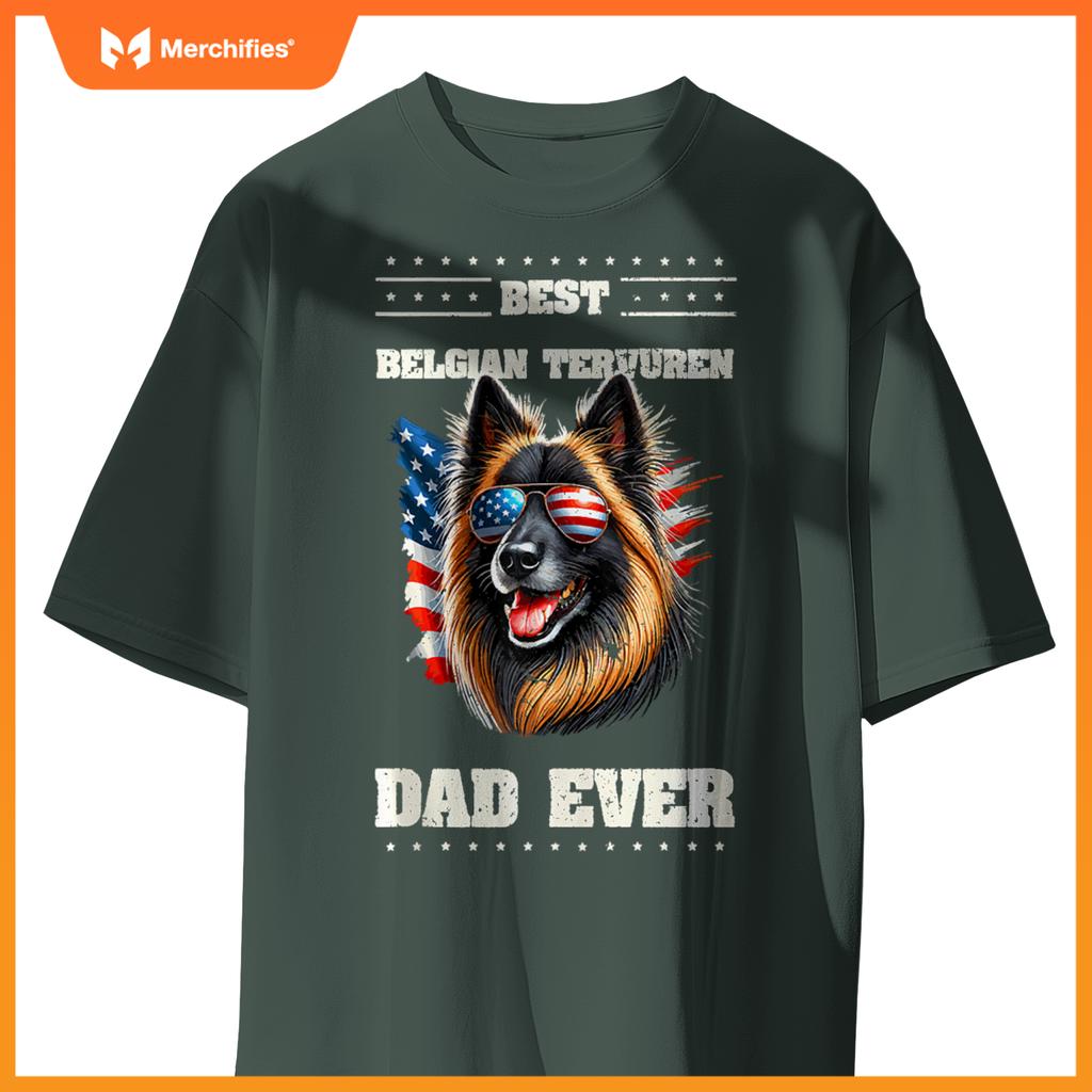 Mens American USA Flag Belgian Tervuren 4th Of July Patriotic T-Shirt