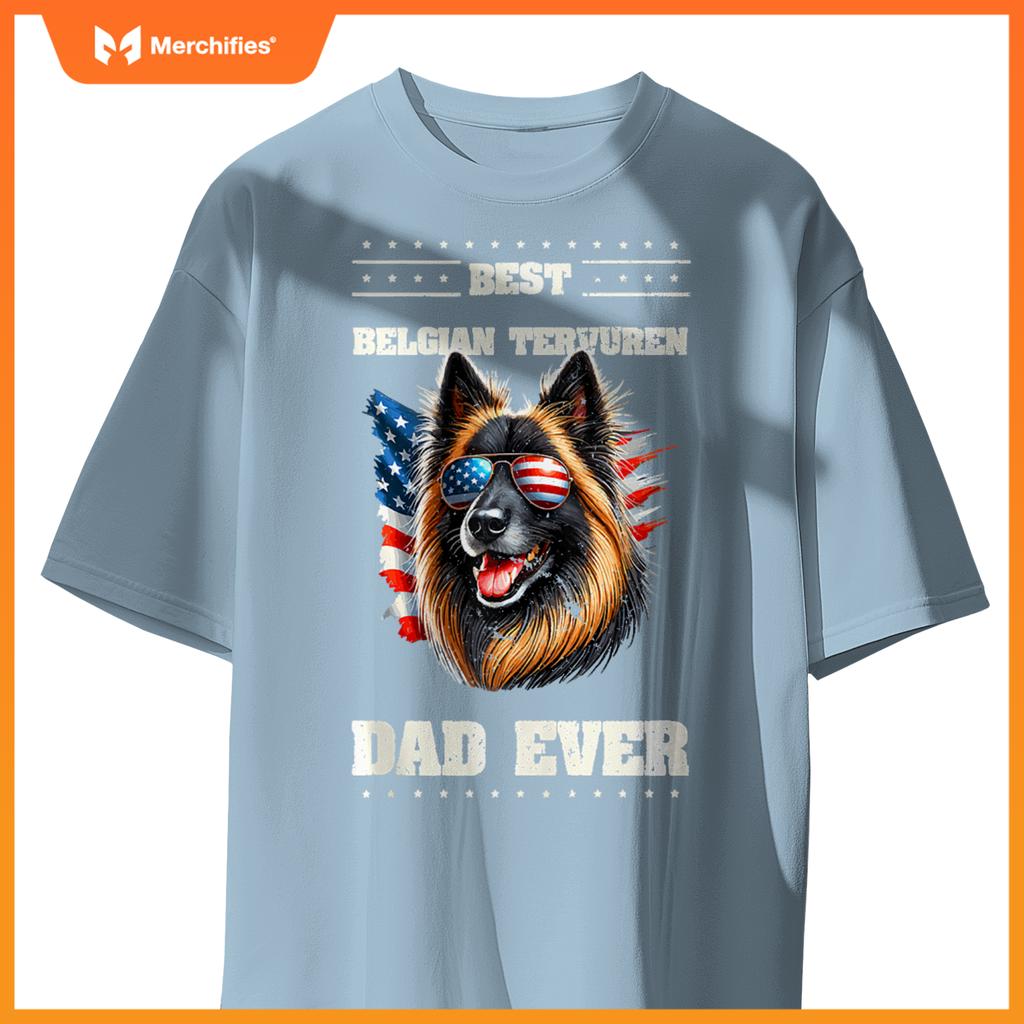 Mens American USA Flag Belgian Tervuren 4th Of July Patriotic T-Shirt