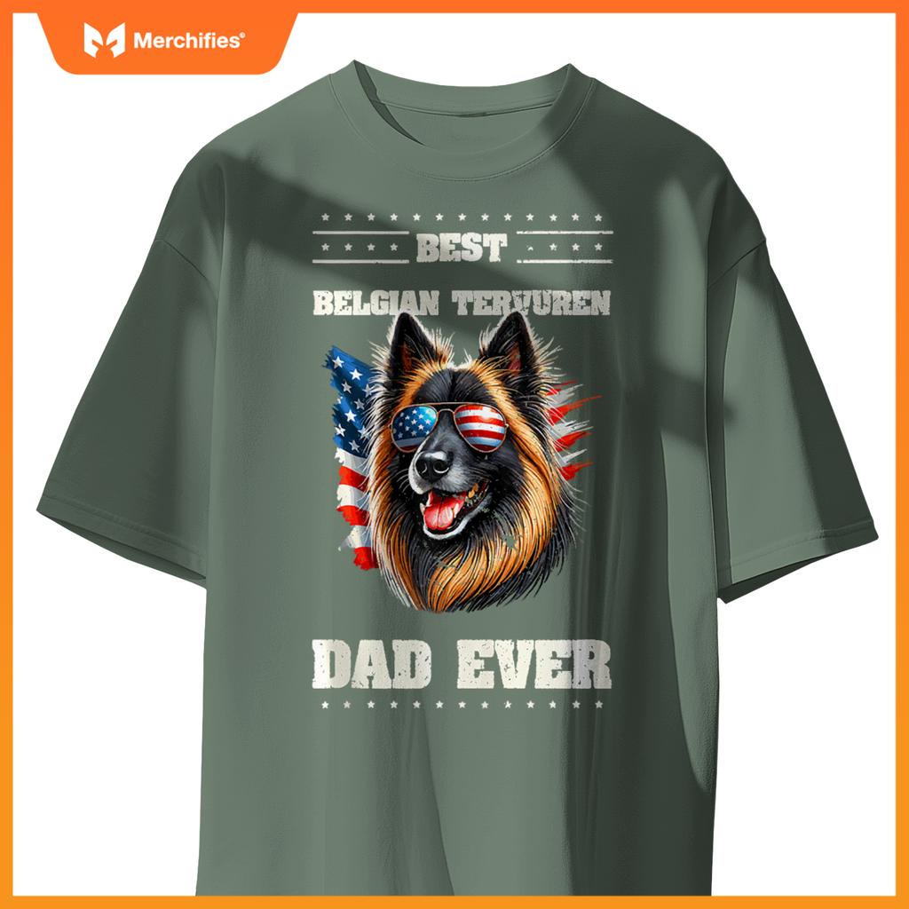 Mens American USA Flag Belgian Tervuren 4th Of July Patriotic T-Shirt