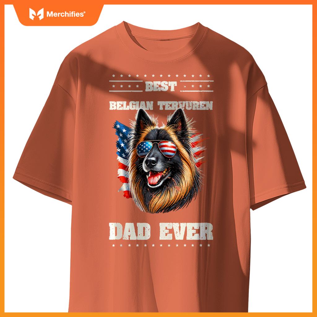Mens American USA Flag Belgian Tervuren 4th Of July Patriotic T-Shirt