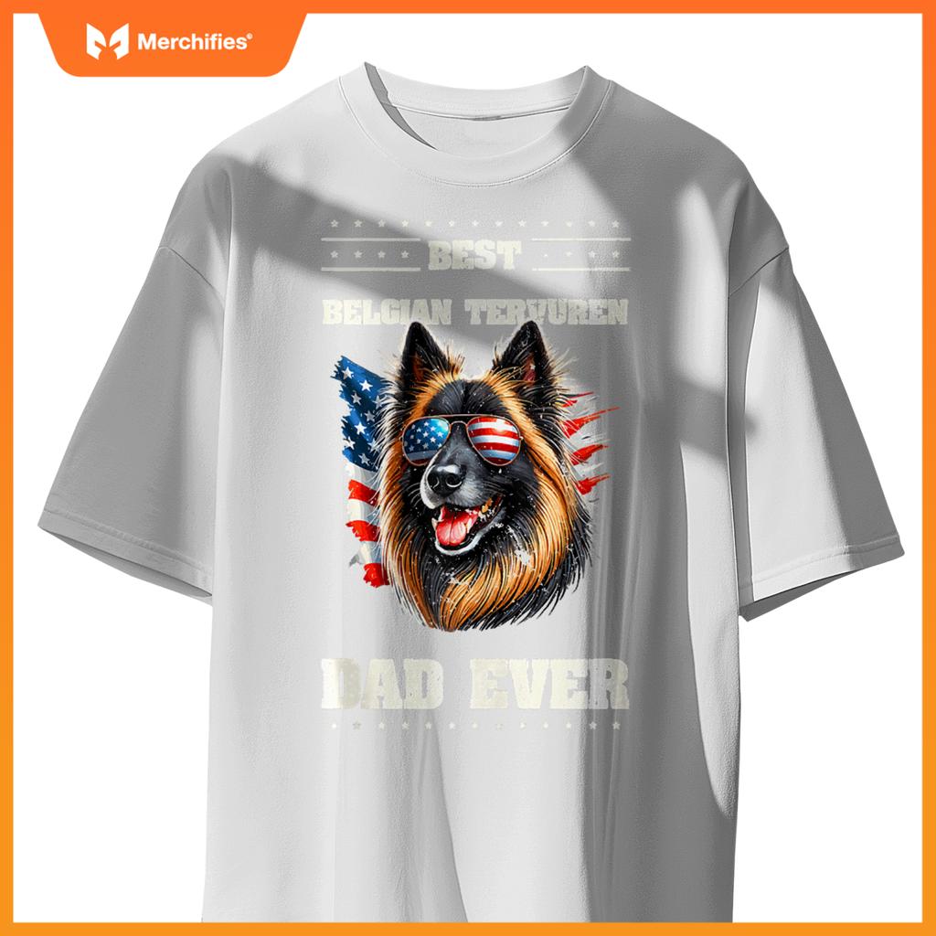 Mens American USA Flag Belgian Tervuren 4th Of July Patriotic T-Shirt