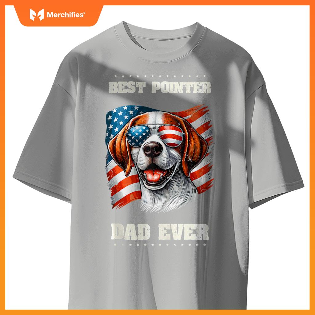 Mens American USA Flag English Pointer Dog 4th Of July Patriotic T-Shirt
