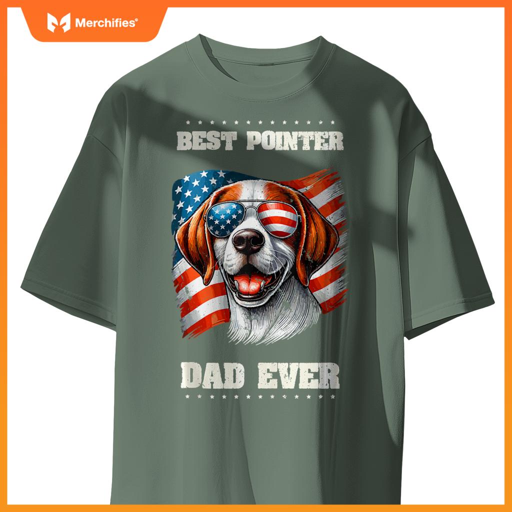 Mens American USA Flag English Pointer Dog 4th Of July Patriotic T-Shirt