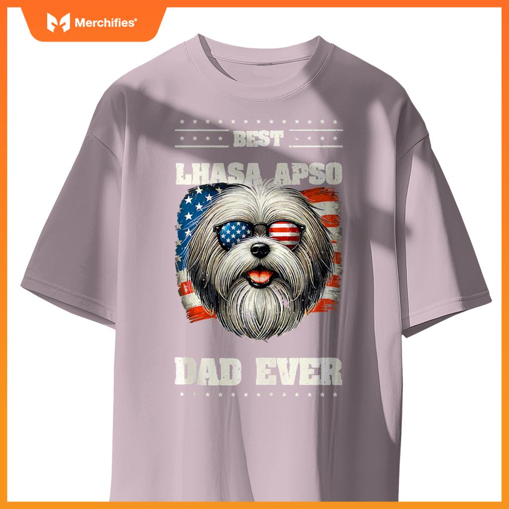 Mens American USA Flag Lhasa Apso 4th Of July Patriotic T-Shirt