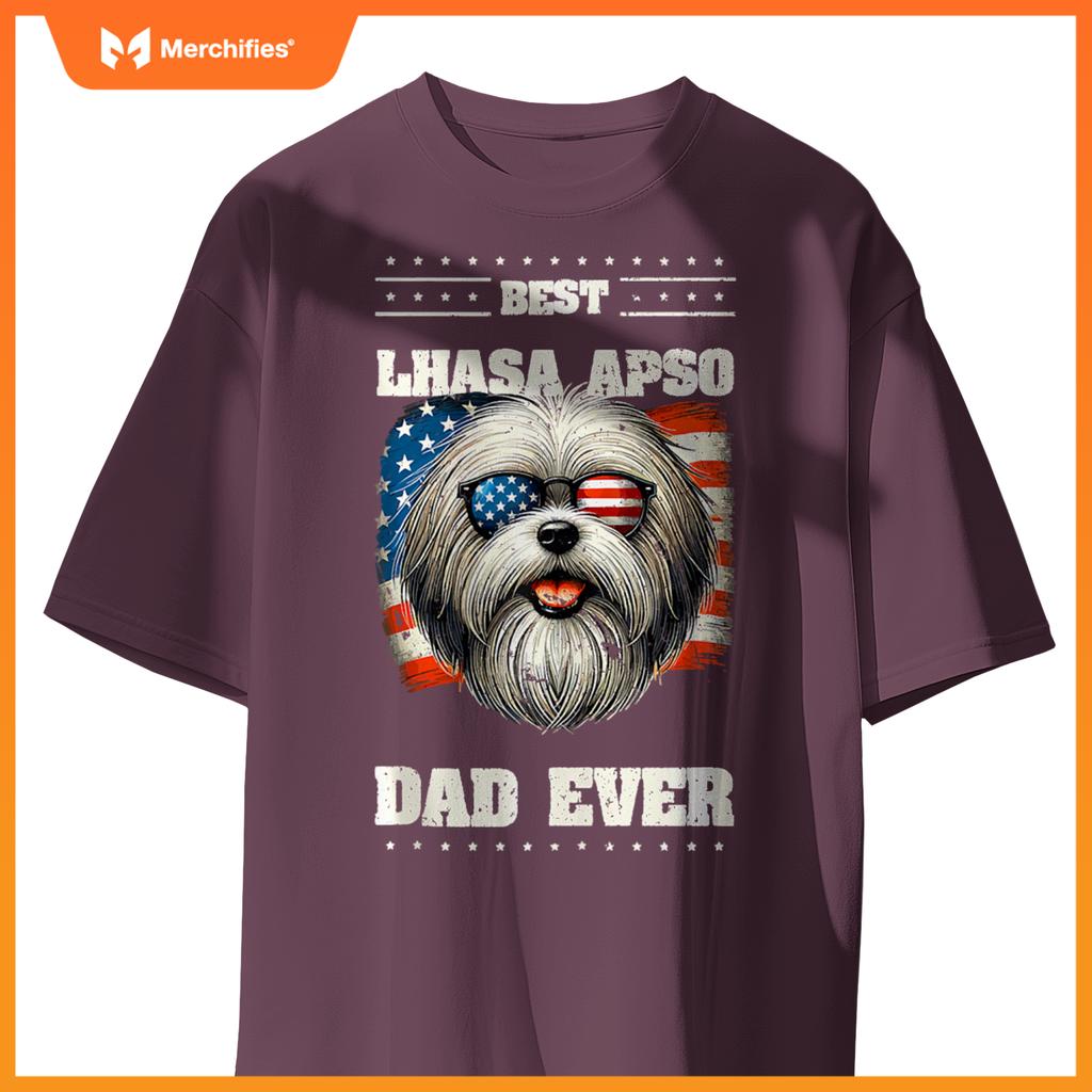 Mens American USA Flag Lhasa Apso 4th Of July Patriotic T-Shirt